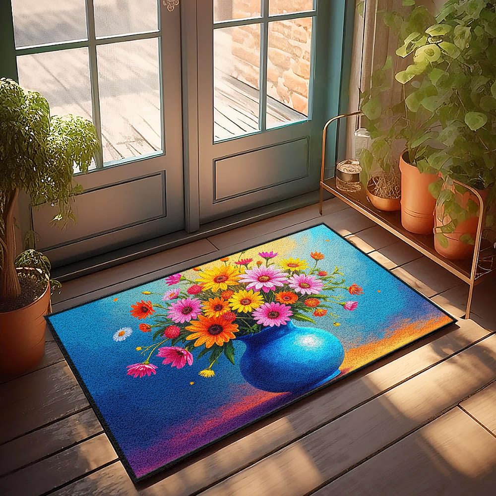 Paillasson d'automne d'extérieur anti-saleté grand format 65x90cm fleurs de jardin