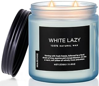 M&SENSE Jasmine & Clean Cotton Spring Scented Candle, 11.6oz Aromatherapy Gifts 2 Wick 70 Hours Long Lasting Burn, Natural Organic Soy Candle, Housewarming Gifts for Dad Mom Friends