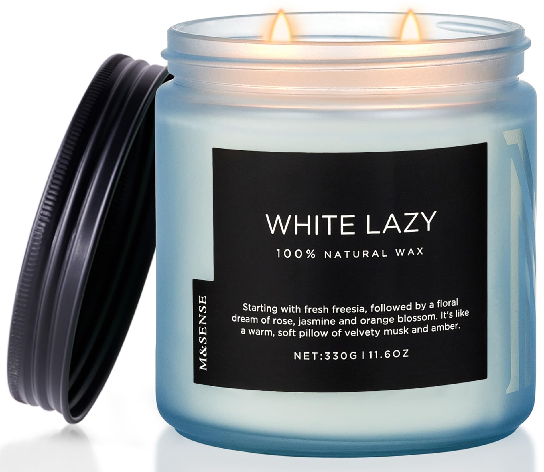 M&SENSE Freesia Amber Duftkerze 330g Baumwollleinen Duftkerze Freesia Aromatherapie 2 Baumwolldochte 70 Std. Brenndauer natürliche Sojakerze Einweihungsgeschenkkerze Freesia Amber Scented Candle