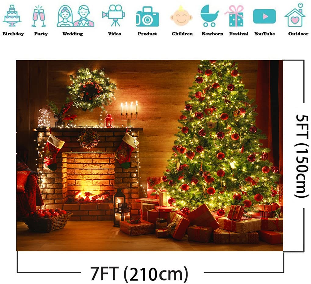 Amazon | DHXXSC 7X5フィート クリスマス暖炉背景 ゴージャスな