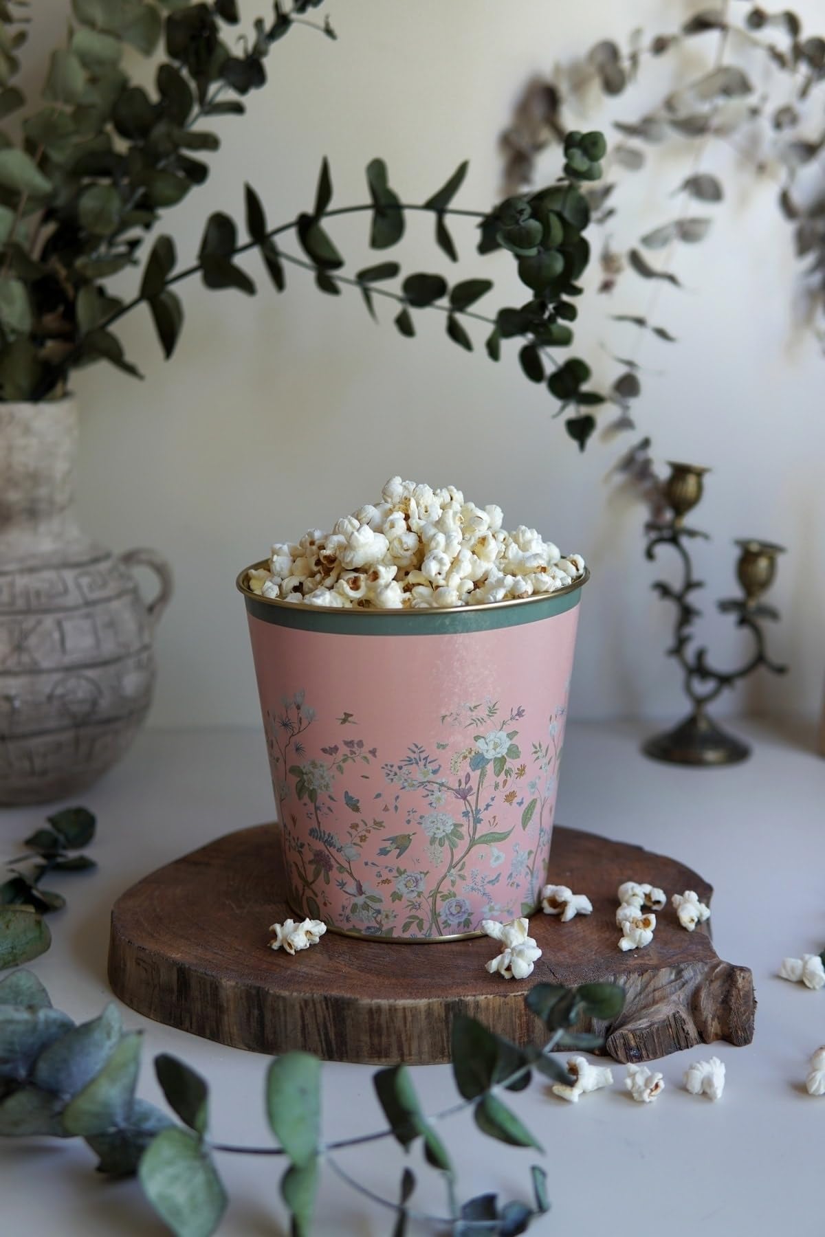 EVLE-Metal Popcorn Kutusu - Patlamış Mısır Kovası 13.5 Cm, Botanica (Botanica Pink)