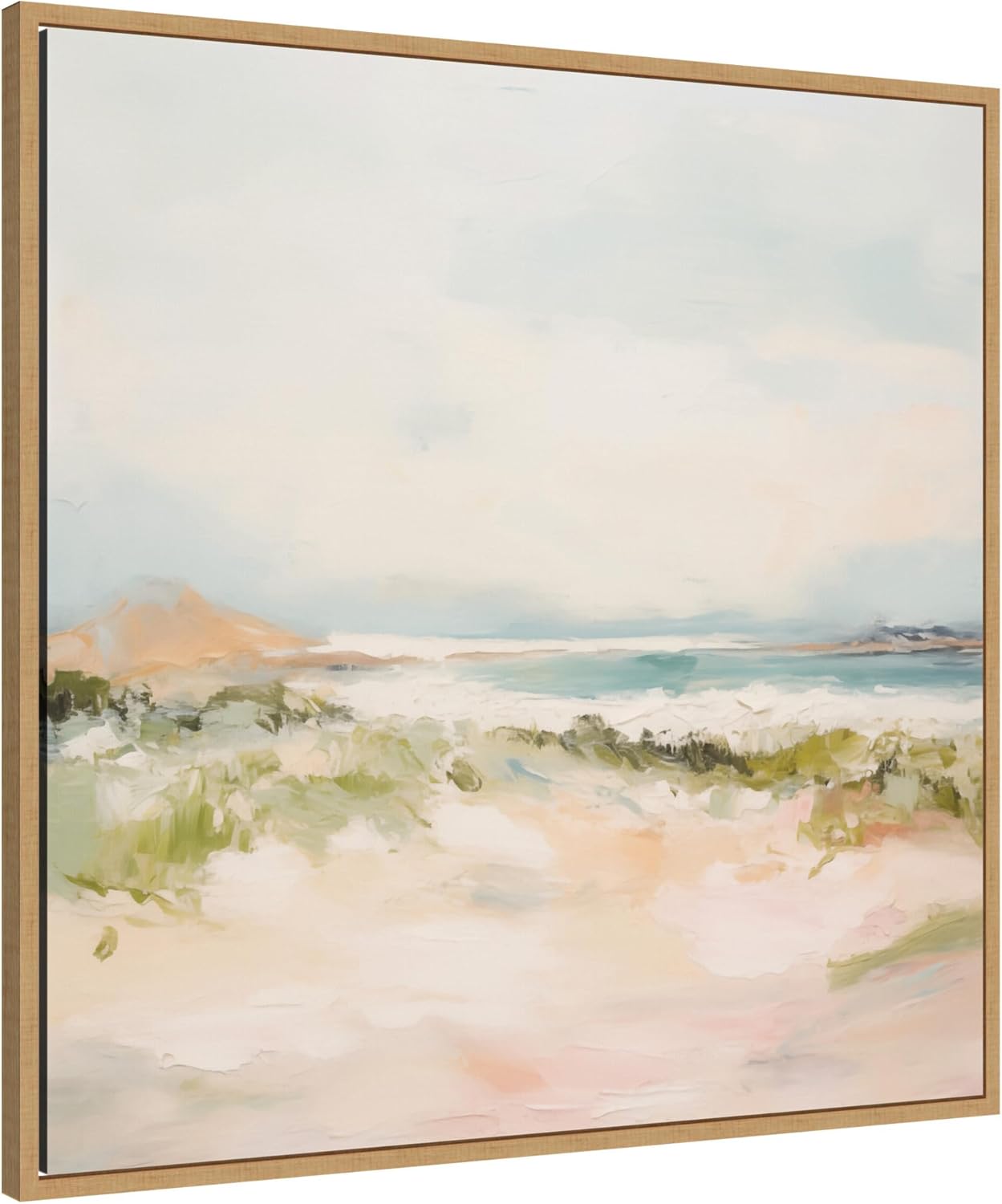 Kate and Laurel Framed Canvas Wall Art Print Tranquil Landscape III Square by Amy Lighthall, 30 x 30 Sylvie Natural Frame, Coastal, Abstract Art for Wall Decor