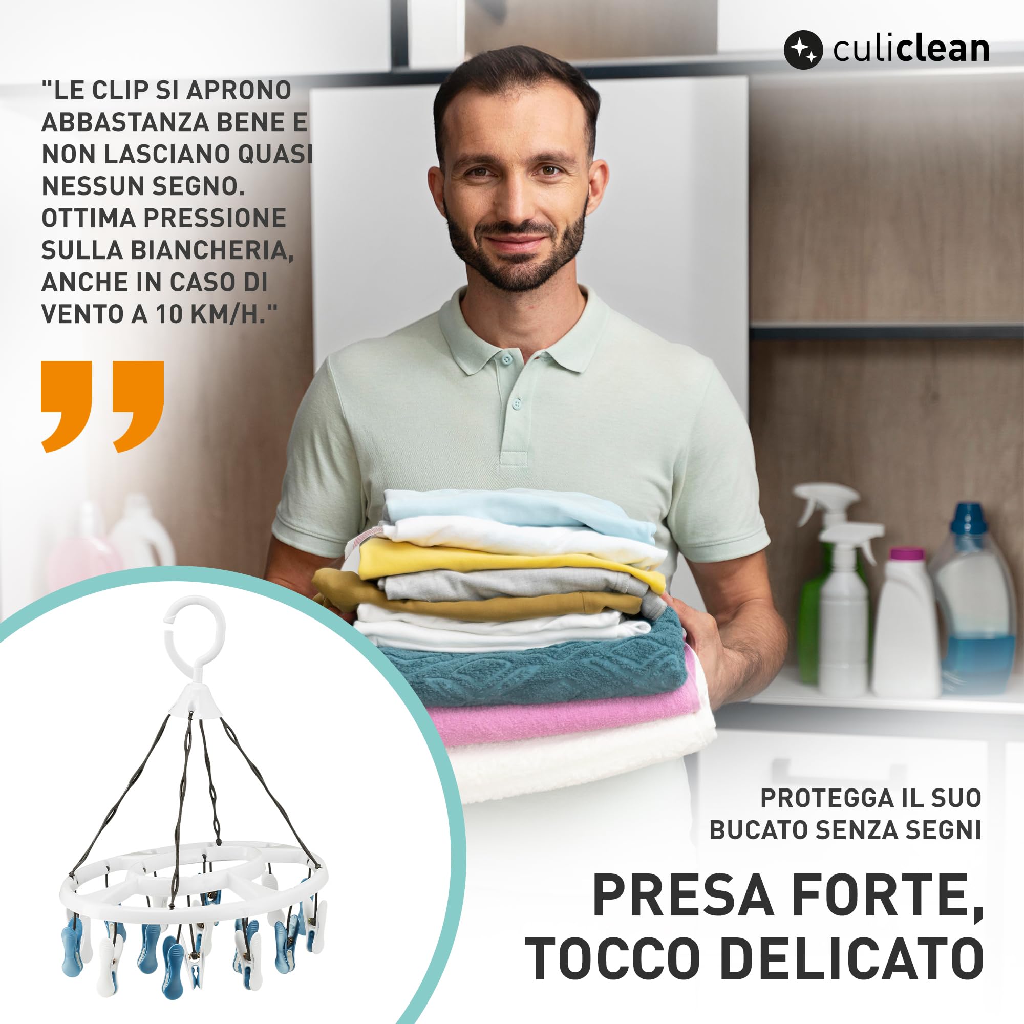 culiclean Stendibiancheria Pieghevole con 16 Mollette – Stendino Salvaspazio – Stendi Calzini da Appendere – 1 Pezzo – bianco con blu-gialla-verde-rosa