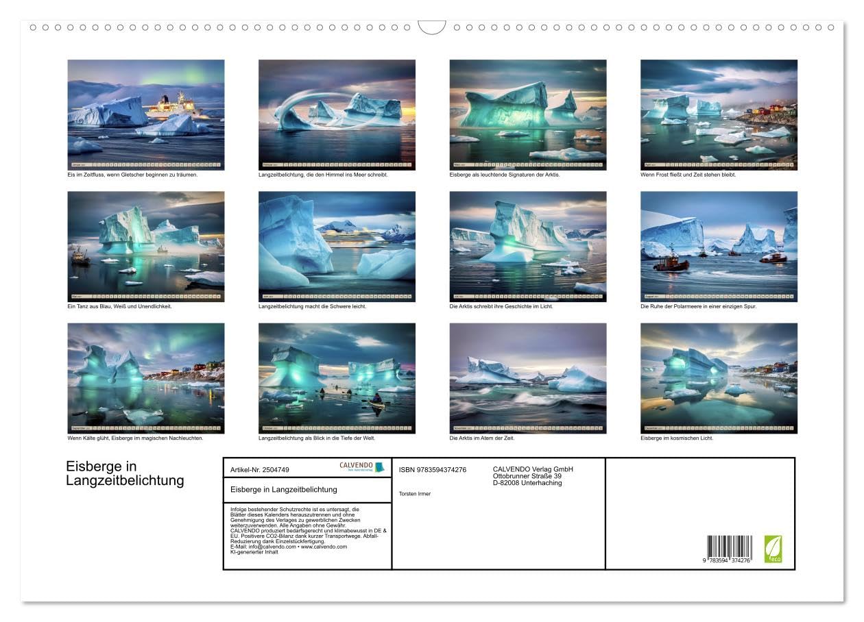 CALVENDO · Eisberge in Langzeitbelichtung (Kalender 2027) | DIN A2 Querformat · Wandkalender · Langzeitbelichtungs‑Motiv, das die majestätische Ruhe der Arktis sichtbar macht