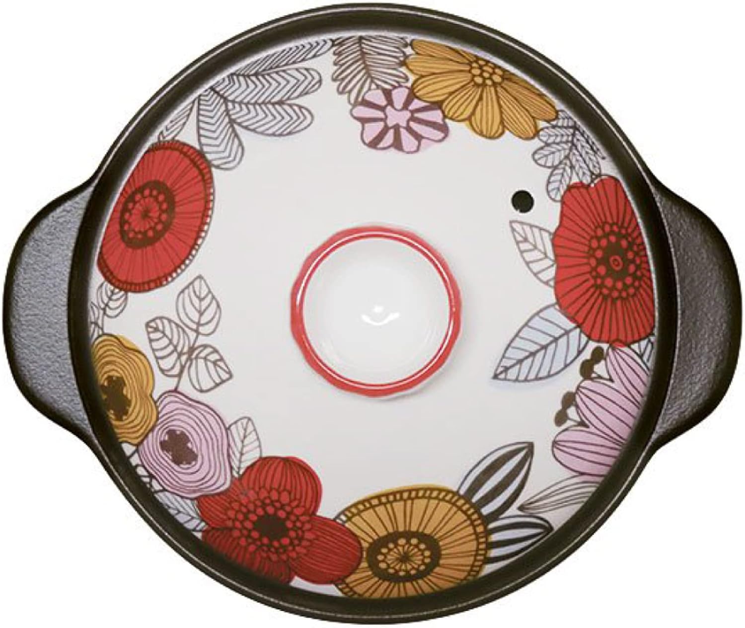 Suzuki 7223-0700 Rice Earthenware Pot, 2 Cups, Direct Fire, Microwave Compatible, Approx. 7.9 inches (20 cm), Thermatec Floral Pattern, Anthurium, Black