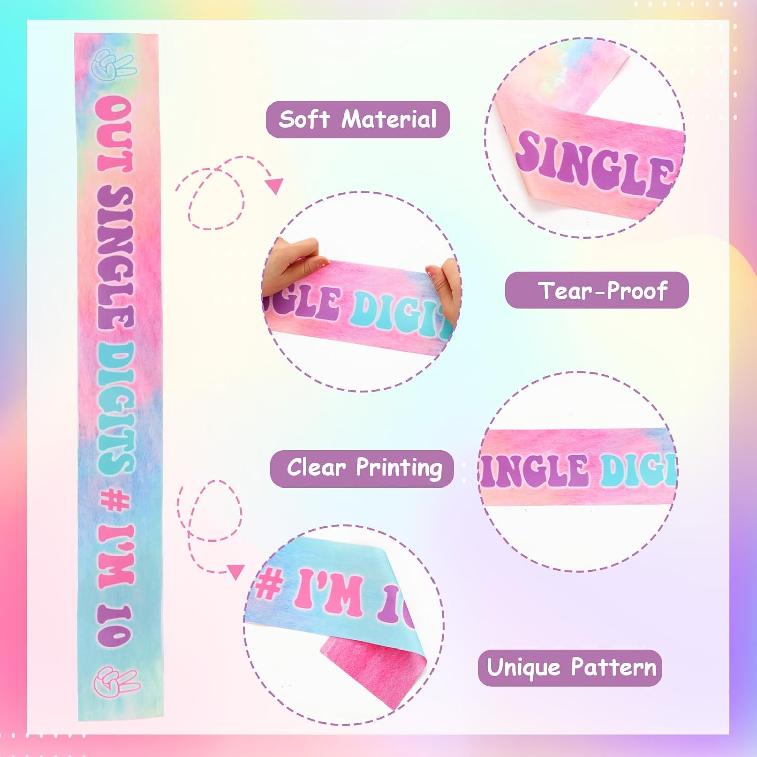 Jollyboom Peace Out Single Digits I'm 10 Tie Dye 10th Birthday Decorations Sash Happy 10th Birthday Decorations Sash for Boy Girl 10 Year Old Birthday Party