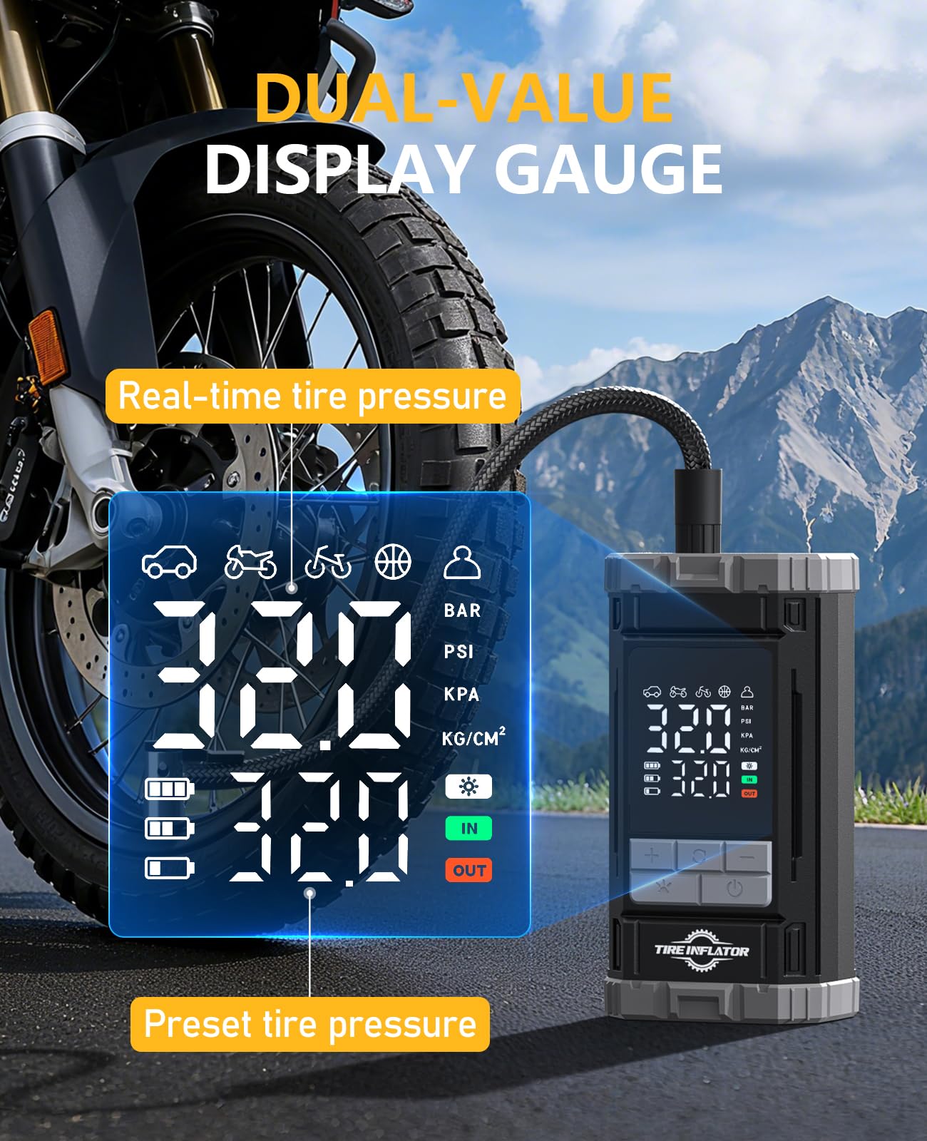 Tire Inflator Portable Air Compressor 2X Fast Air Pump with Digital Gauge 150 PSI Auto Shutoff for Roadside — view 4