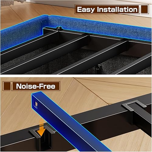 Miniatura 7 de Base de cama tamaño King con 4 cajones de almacenamiento, marco de cama King tapizado con estación de carga y luces LED en el cabecero, no necesita