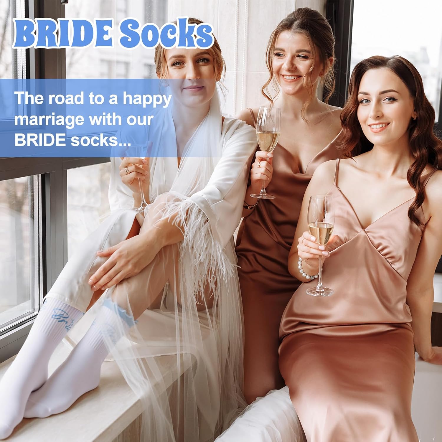 2 Pairs Bride Socks for Women, Bride To Be Something Blue Gift Cute Soft Cotton Bridal Ruffle Socks Bachelorette Party Accessories Wedding Day Bridal Footwear Gift - Image 5