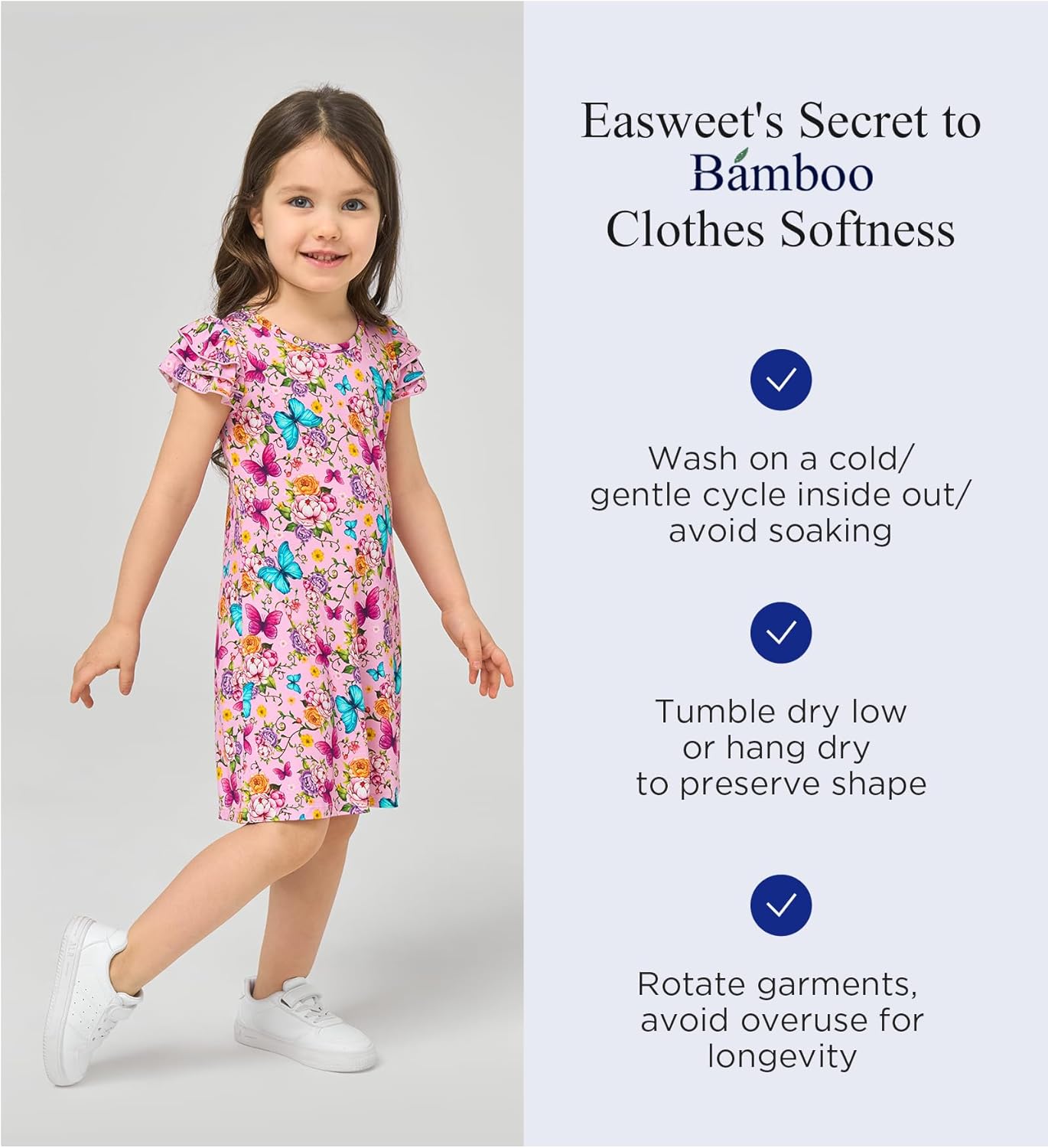 Toddler Girl Dresses 2-5T, Bamboo Viscose Ruffle Sleeve T Shirt Dress, Casual Summer Outfit for Little Girl - Image 5