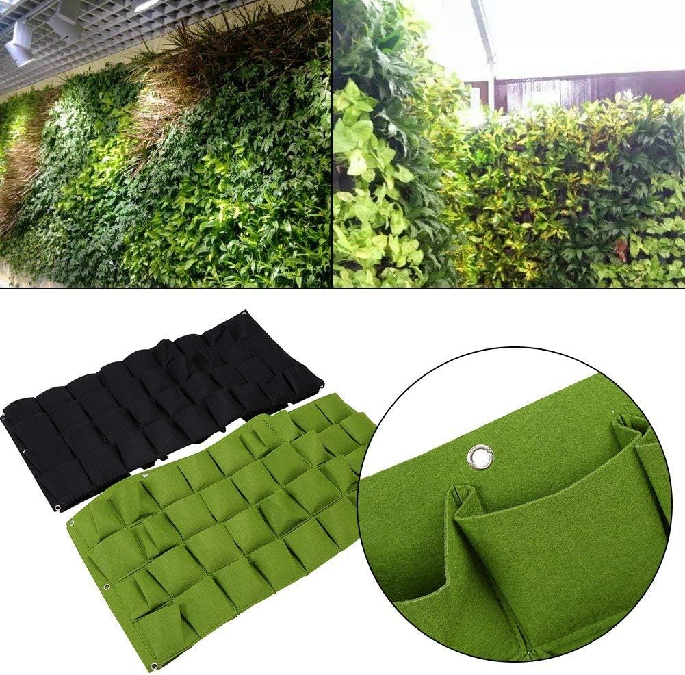 Pockets Vertical Wall Garden Planter Plant Grow Bag for Flower Vegetable for Indoor/Outdoor and Herbs Flowers Yard Decoration Planting Bag (72 Pocket, Green)