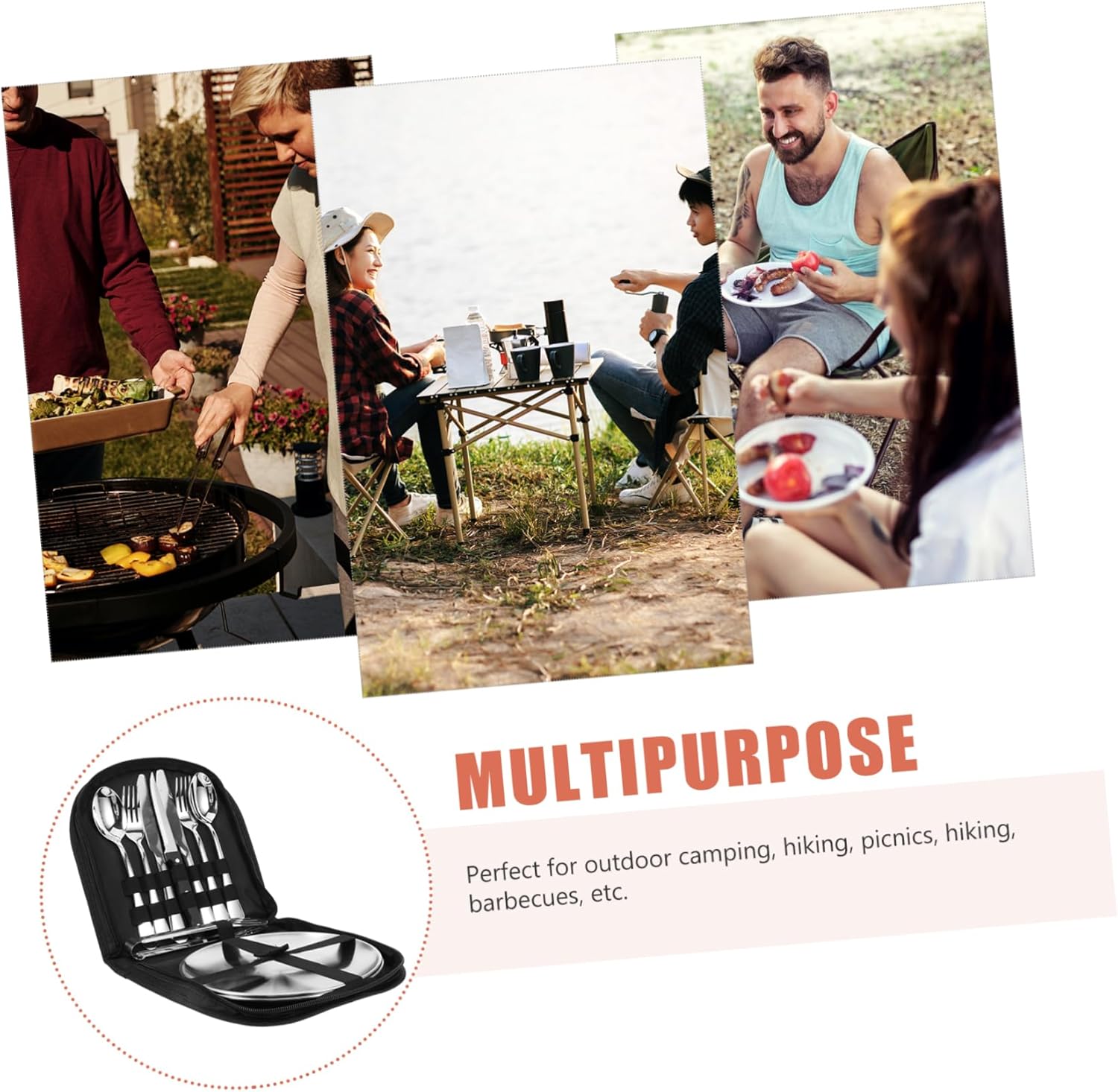 POPETPOP Stainless Steel Camping Utensil Set Storage Bag Portable Cutlery Kit for Hiking Picnic Bbq