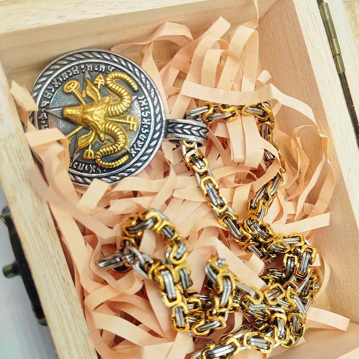TS TAC-SKY Hombres Vintage Joyería Original Nórdico Vikingo Espartano Odin Wolf Vegvisir Mjolnir Brújula Talismán Collar Viene En Una Caja De Madera Valhalla De Regalo (Color : Style 3, Size : 60cm