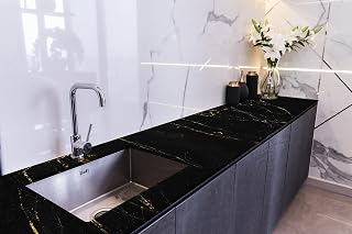 StickerArt Tezgah Üstü Fayans Kaplama Folyosu Mutfak Tezgahı Kaplama Black Golden Onyx 70 cm x 1 Metre