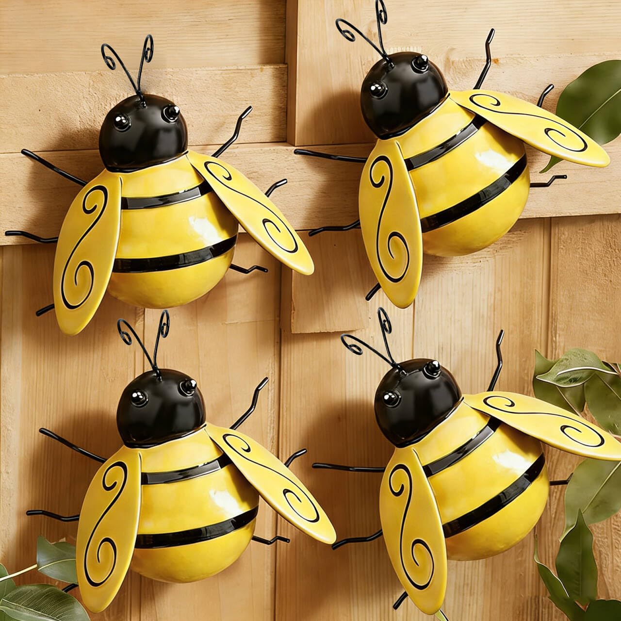 Gudui Metal Bumble Bee Garden Decoration, 3D Bee Garden Wall Art Outdoor Set of 4 Large Hanging Bumblebee Garden Ornaments Wall Decor Sculpture for Fence, Yard, Lawn, Porch, Shed โ image 1