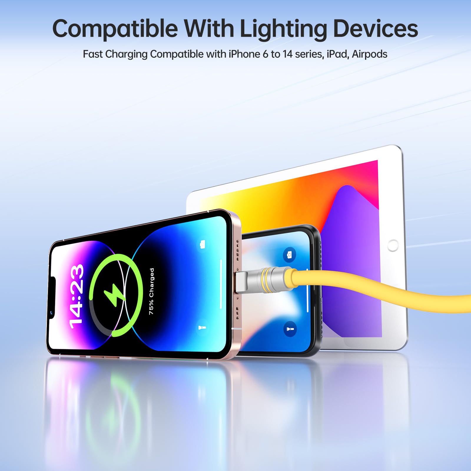 Hichain Cavo USB C a Lightning in silicone, confezione da 2 pezzi, 1,2 m, giallo, USB C 27 W, cavo di ricarica veloce tipo C, cavo Lightning per iPhone 14, 13, 12, 11, certificato MFi