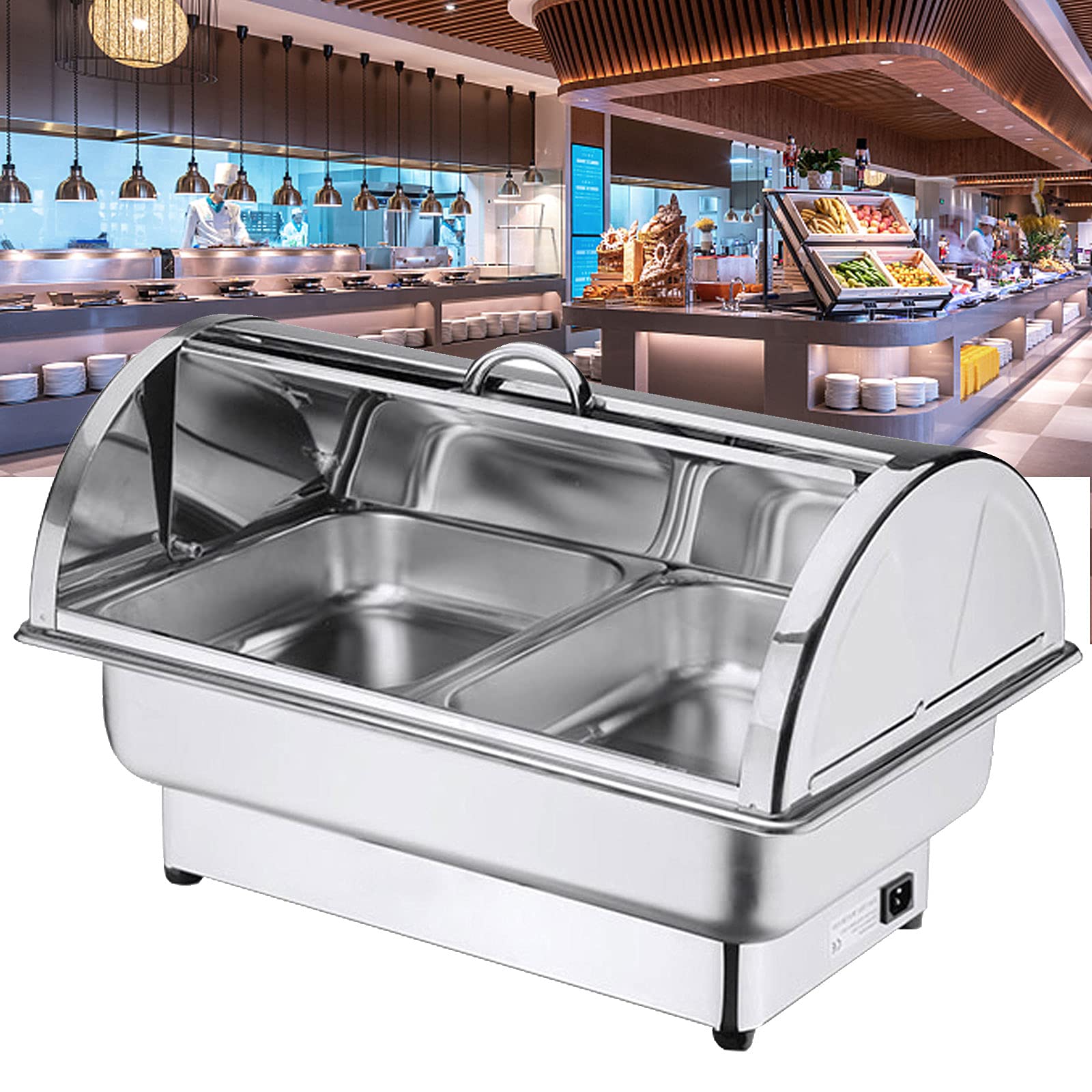 Scaldavivande elettrico in acciaio inox per feste e buffet, capacità 9L-13L, per buffet commerciali, con coperchio, controllo della temperatura regolabile per mantenere il cibo caldo per un lungo peri