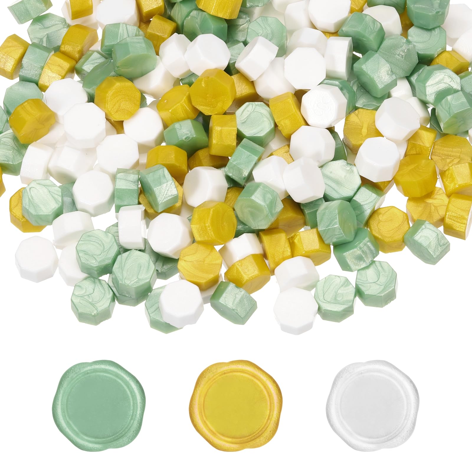 PATIKIL Wax Seal Beads, 300 Pcs 3 Colors Wax Sealing Beads Set for Sealing Letters, Invitations, Gift Wrapping, Envelope Mailing Crafts DIY, Light Green/Bright Yellow/White