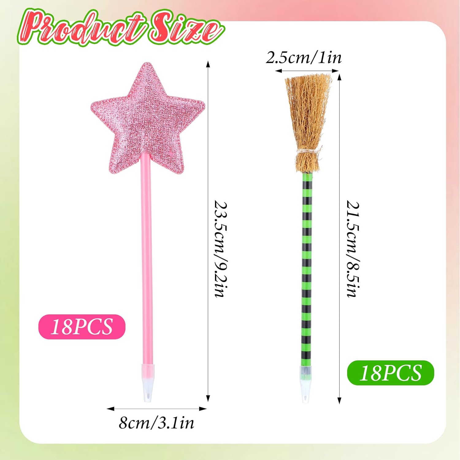 36 Pack Witch and Princess Party Favors Including Witch Broom Pens and Pink Star Ballpoints Pink and Green Favors for Halloween Party Supplies Decorations Goodie Bag