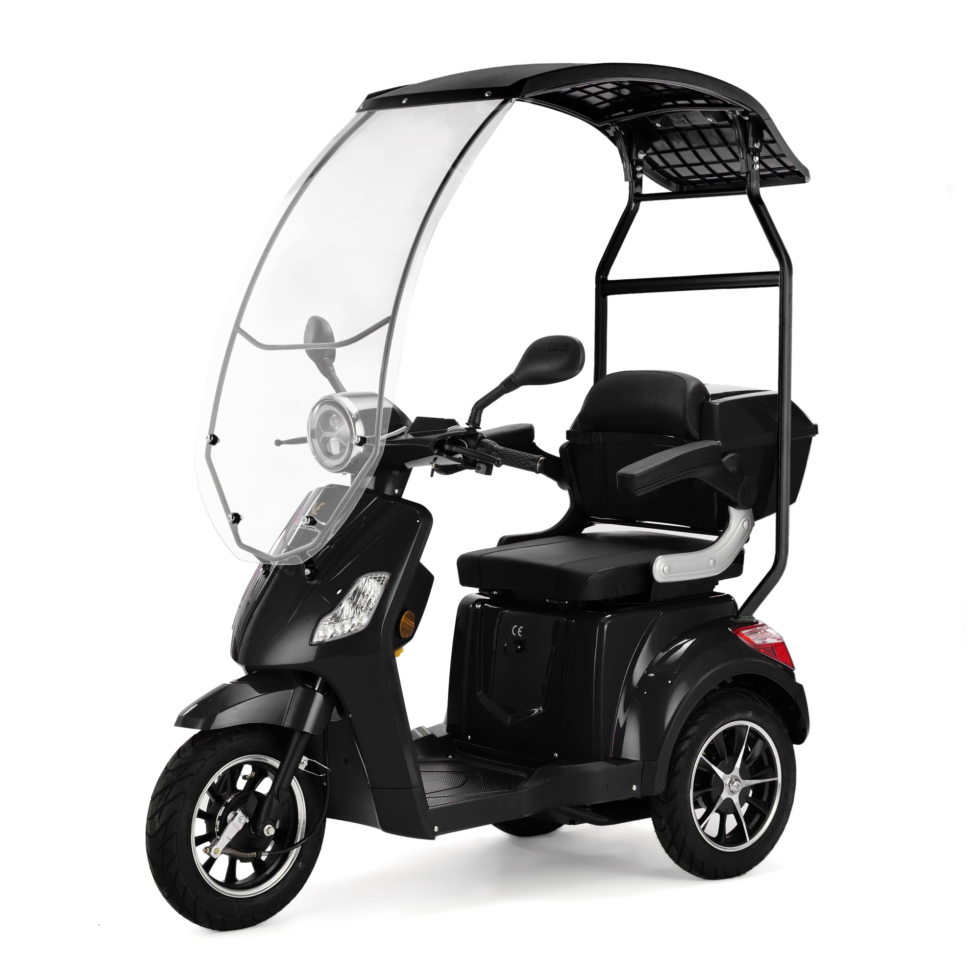VELECODraco - 3-Wheel Mobility Device - roof with Windshield - Magnetic Brake - Fully Assembled and Ready to Drive - Storage Space (Black)