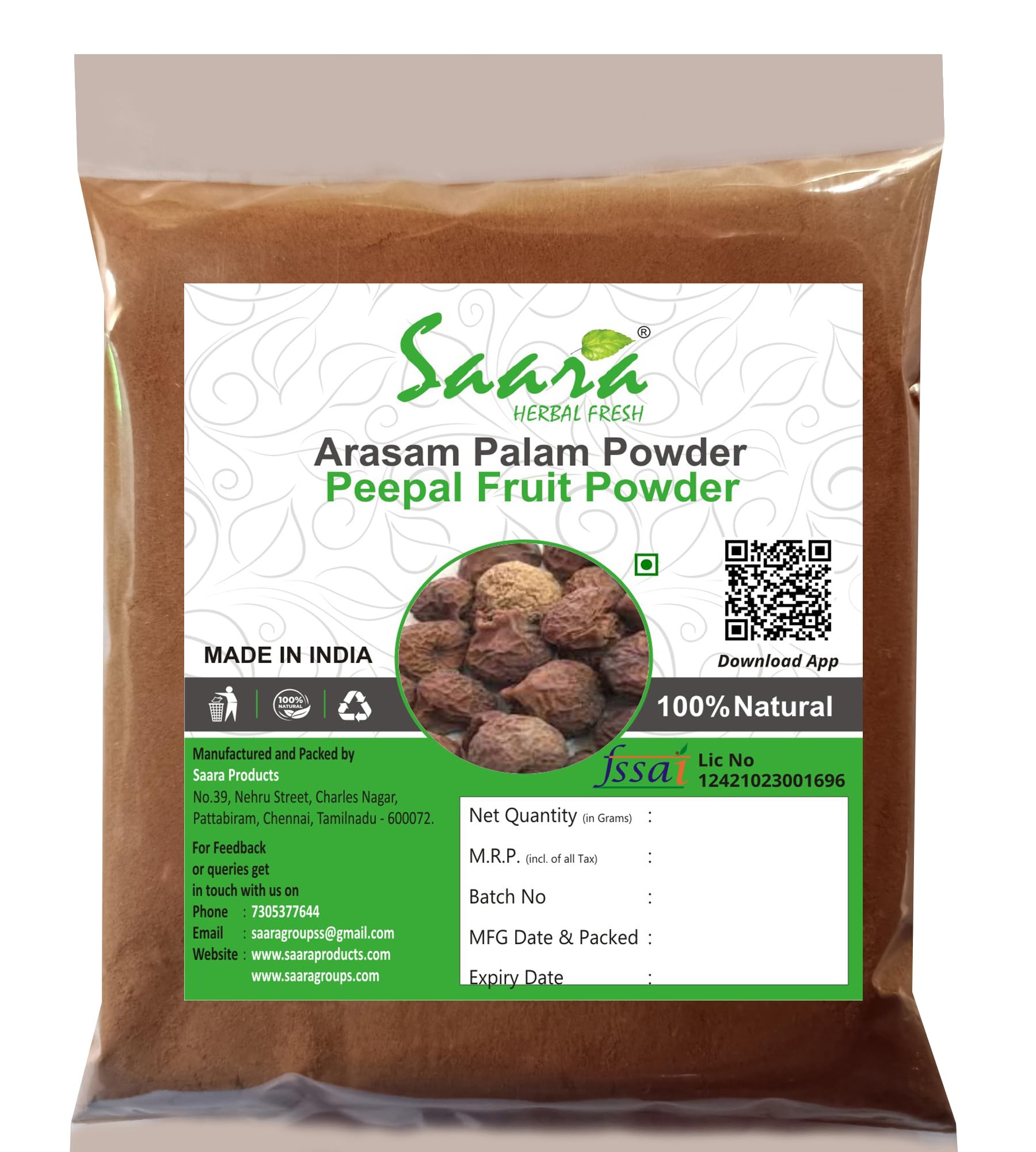 Saara HERBAL FRESH Arasam Pazham Powder, Peepal Fruit, Arasam Palam, Ficus Religiosa Fruit Powder, helpful for cough, pitta, burning sensation and vomitting,150g (Pack of 1 X 100g, Pack of 1 X 50g) (B097ZS85XC) Amazon Price History, Amazon Price Tracker