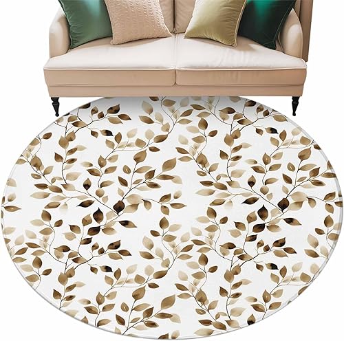 Miniatura 9 de Round Rugs 6ft, Gray Eucalyptus Leaves Non-Slip Area Rugs for Living Room Bedroom Entryway, Summer Botanical Watercolor Retro Washable Carpet Runner