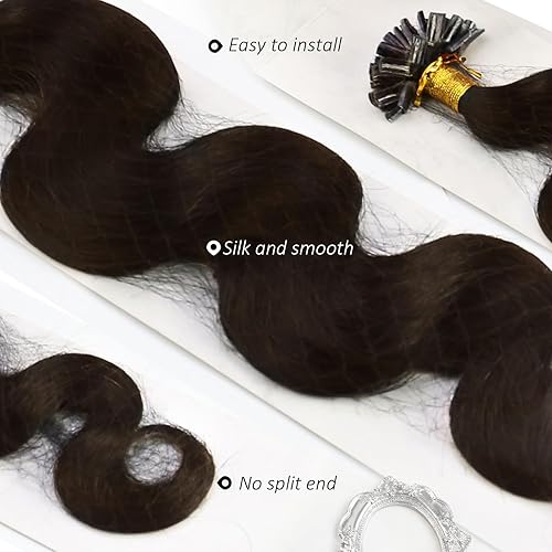 Miniatura 5 de Moresoo Utip - Extensiones de cabello humano de 20 pulgadas, extensiones de cabello ondulado color marrón oscuro #2, extensiones de cabello humano