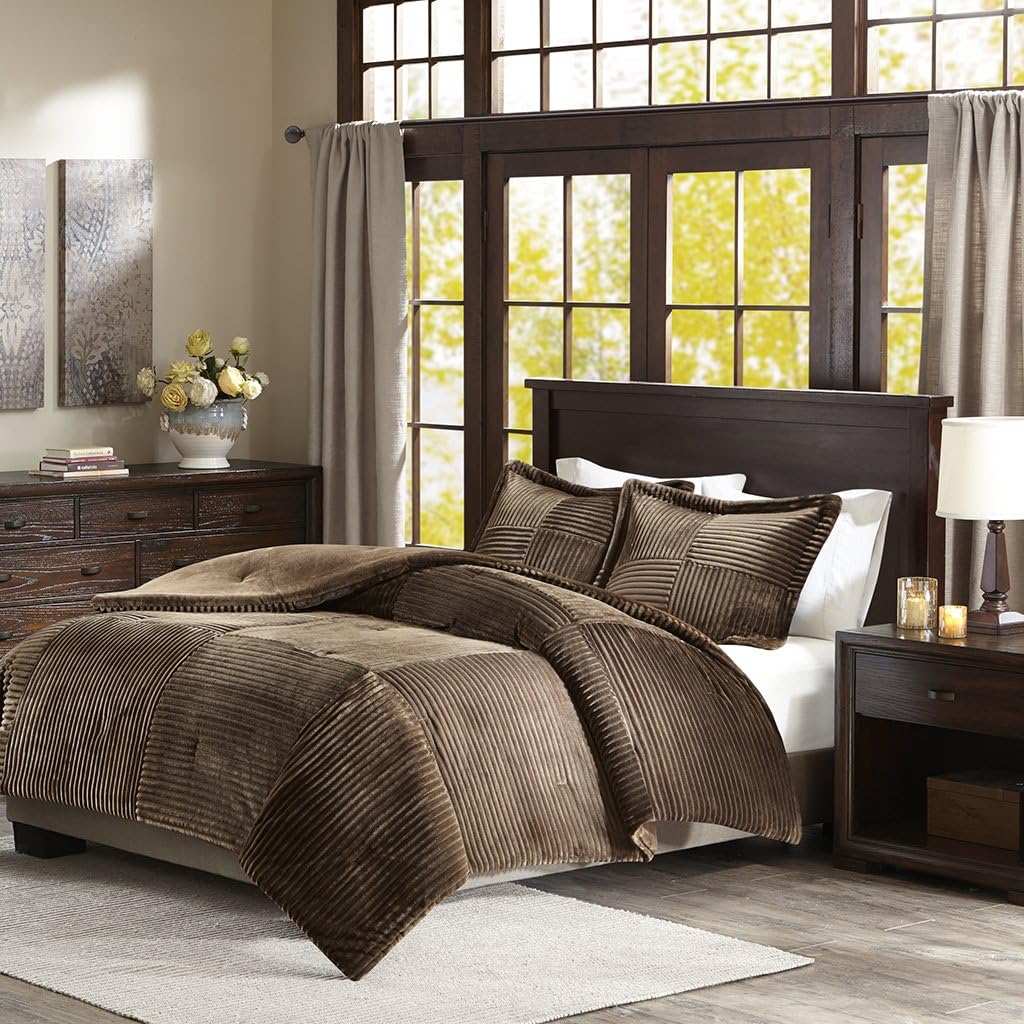 Premier Comfort Madison Park Parker Corduroy Ultra Soft Luxury Premium Plush Comforter Mini Bedding Set, King/Cal King, Brown