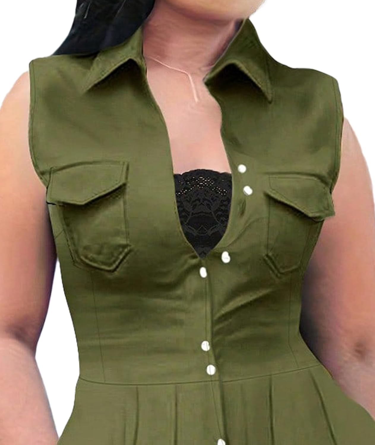 SEMATOMALA Women's Sleeveless Button Down Shirt Long Dress Lapel Collar Casual Business Flowy A Line Maxi Dress - Image 3