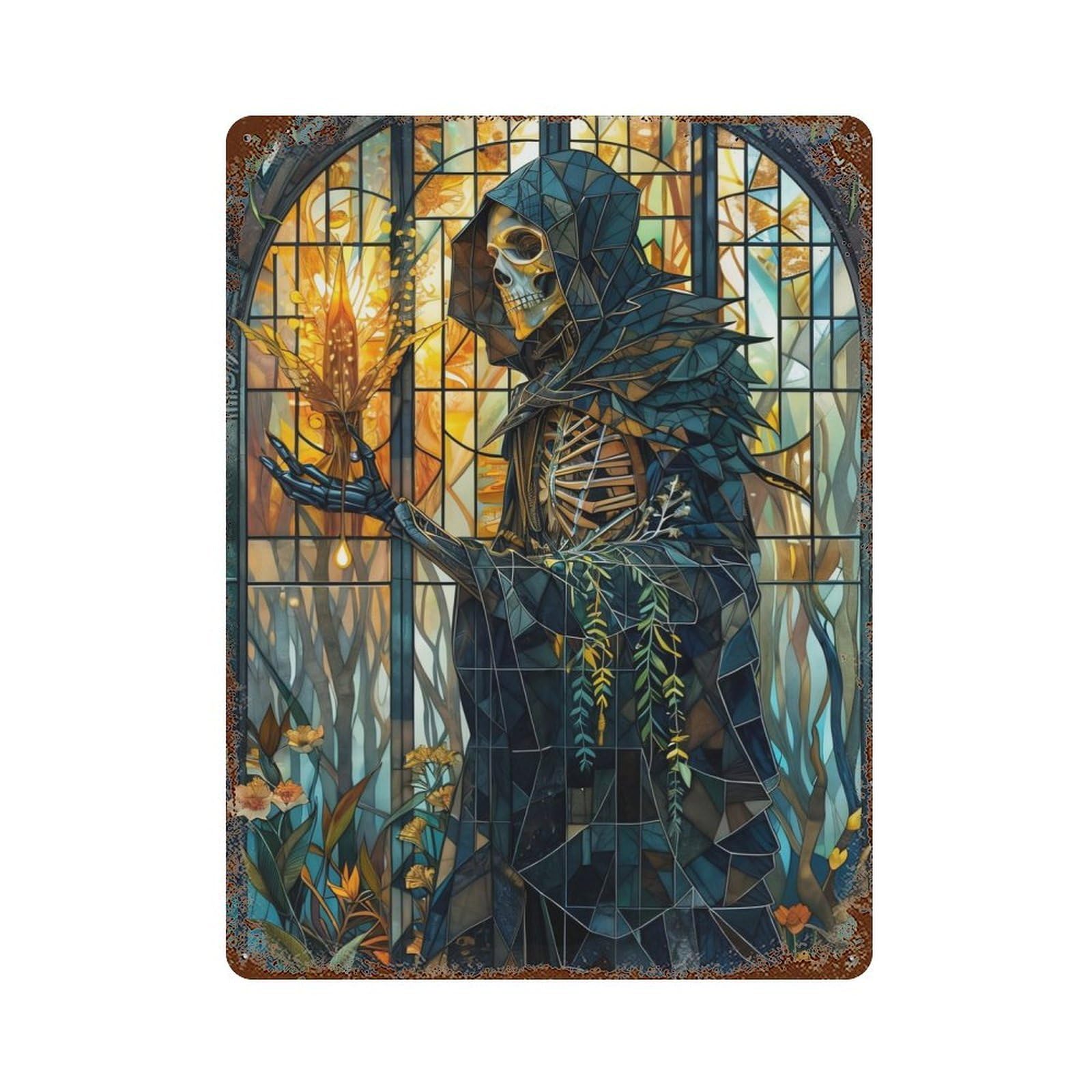 Garage Style Ethereal Glass Reaper Decorative Tin Sign 15.7"x11.8", Industrial Home Decor for Bar And Workshop