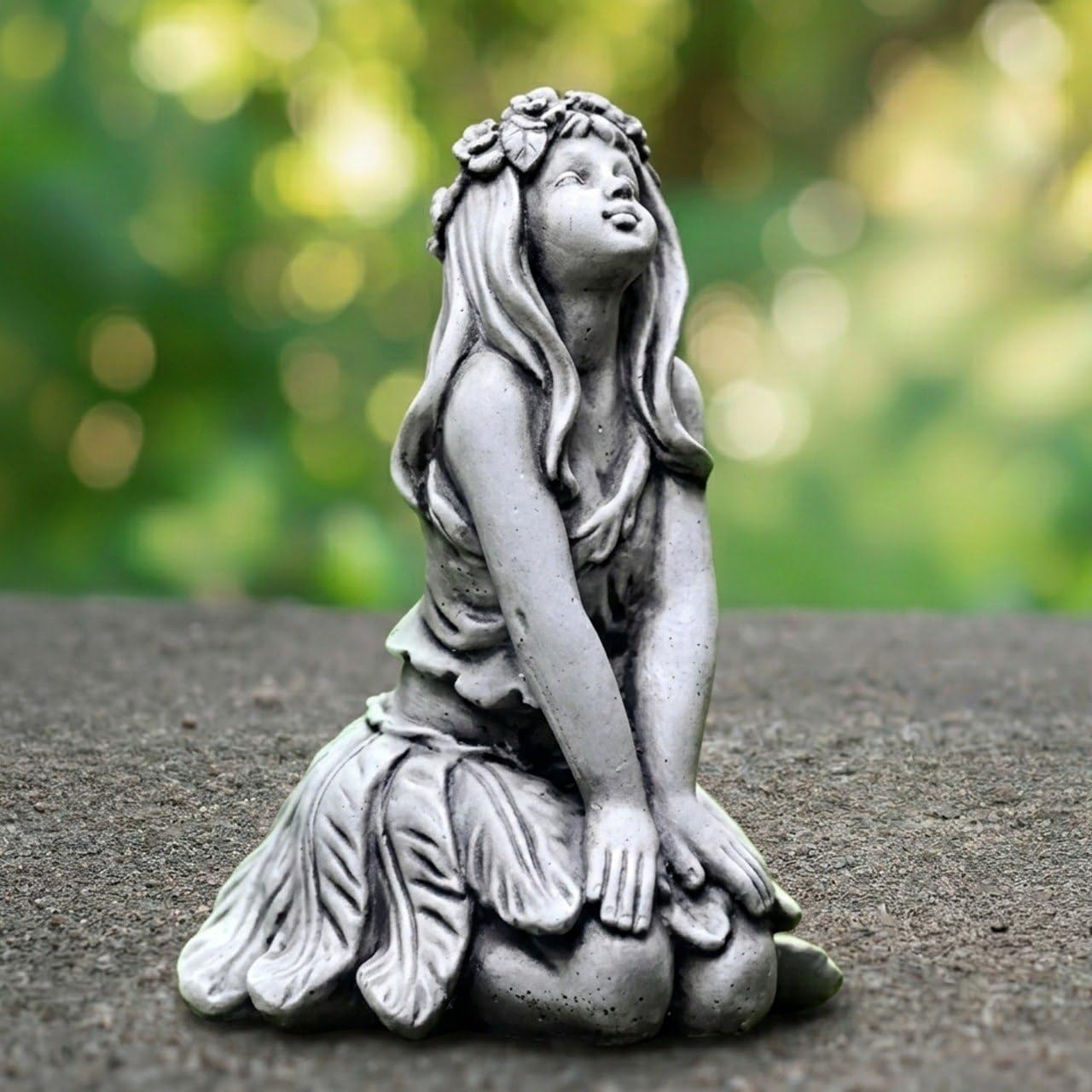 OLOMA Concrete Fairy Statue Pixie Garden Figurine Sitting Elf Outdoor Sculpture Mystical Maiden Ornament Fantasy Decoration Gift