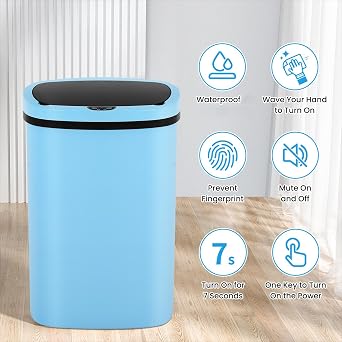 BLKMTY 13-Gallon Trash Can, Touchless Sensor Kitchen Garbage Can, Blue