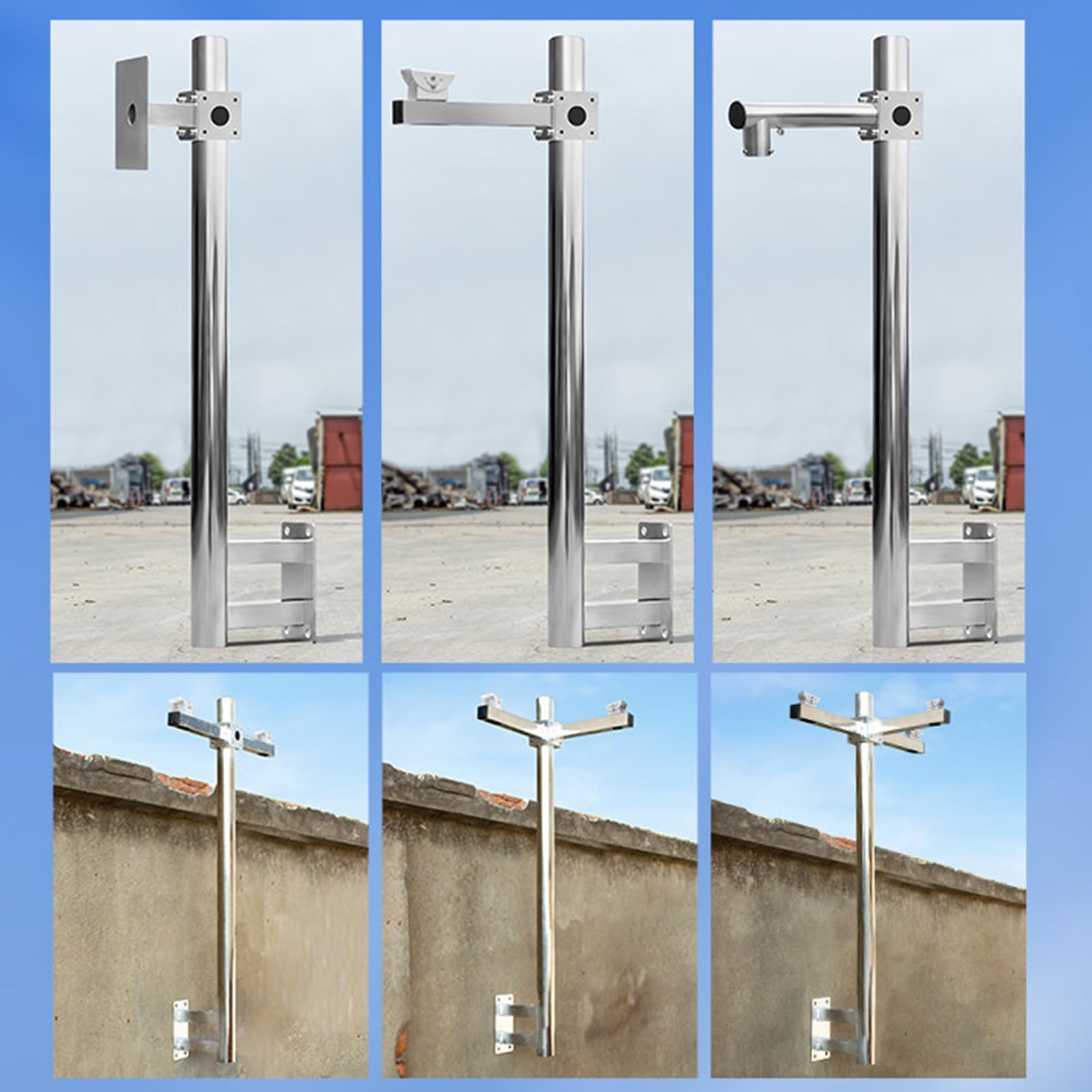 Poste de Acero Inoxidable de Alta Resistencia para cámara de Seguridad - Soporte de Pared de 2,5 Metros (8,2 pies) para cámaras de vigilancia Interiores y Exteriores - Soporte metálico - LON