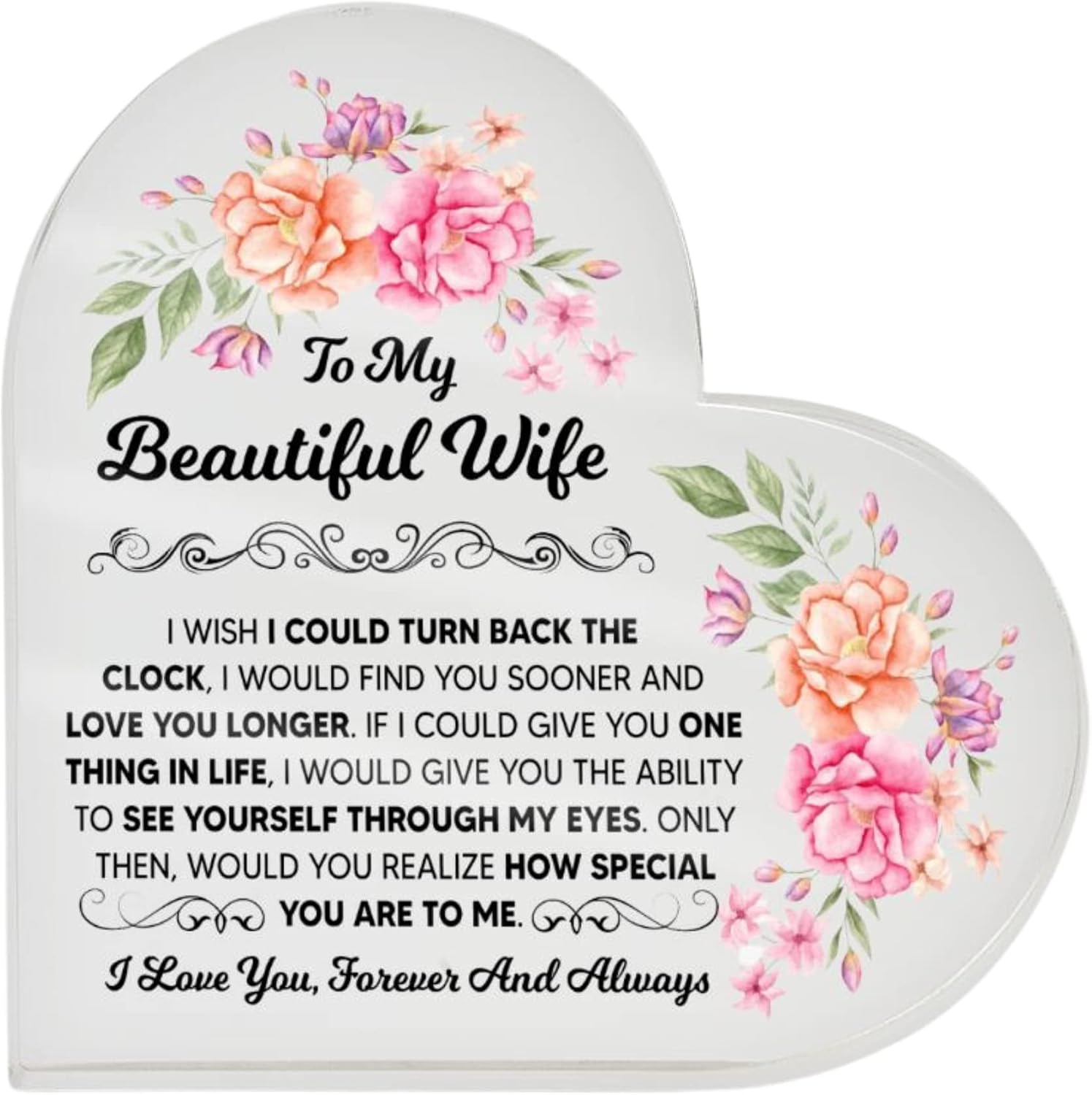 To My Beautiful Wife Birthday Gifts From Husband | Soulmate Acrylic Plaque Gift with Heartfelt Message Card & Gift Box | Anniversary, Birthday, Christmas Gift for Girlfriend, Fiancée, or Future Wife