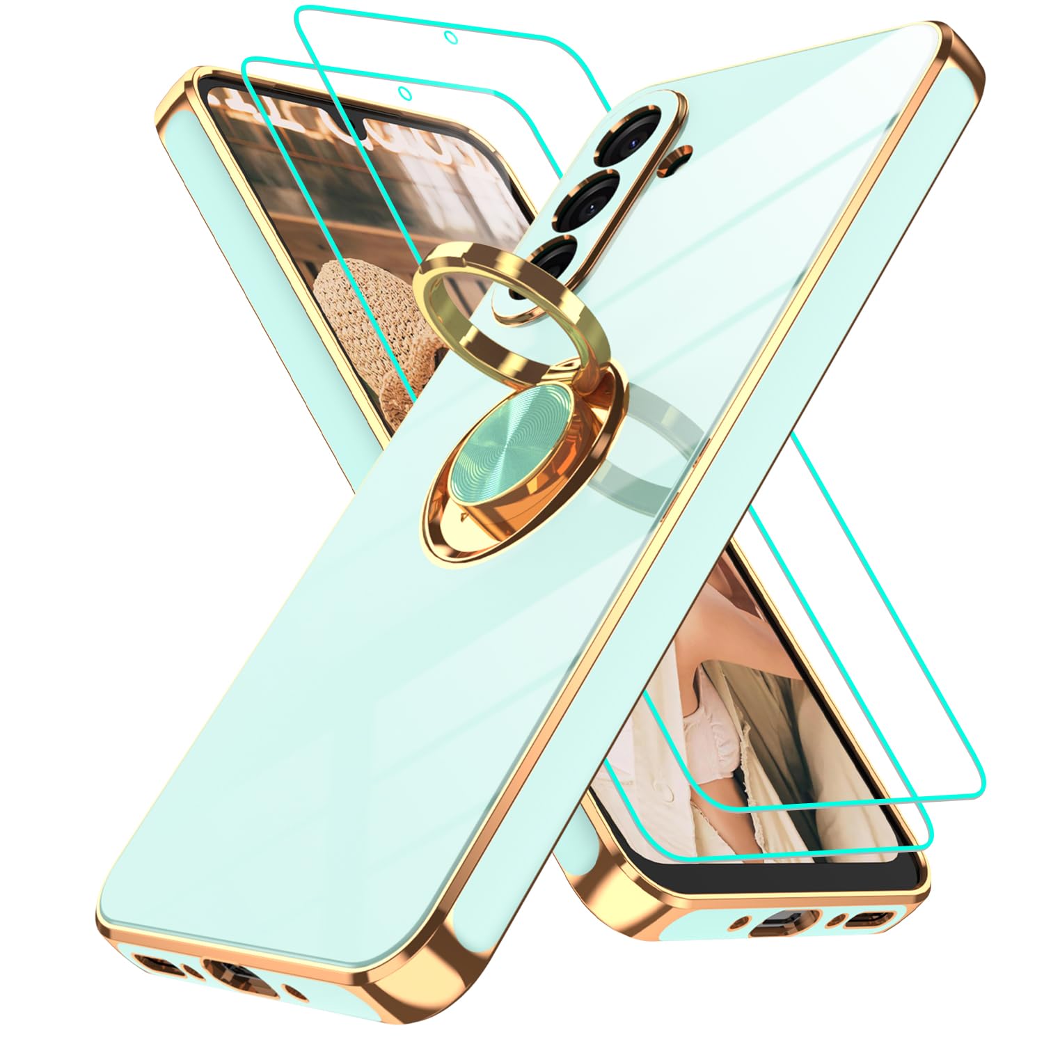 Gritup Slim Fit Case for Samsung Galaxy S Series,Shockproof Soft Cover with 2 Pcs HD Screen Protectors,and Built-in Ring Kickstand Phone Cover