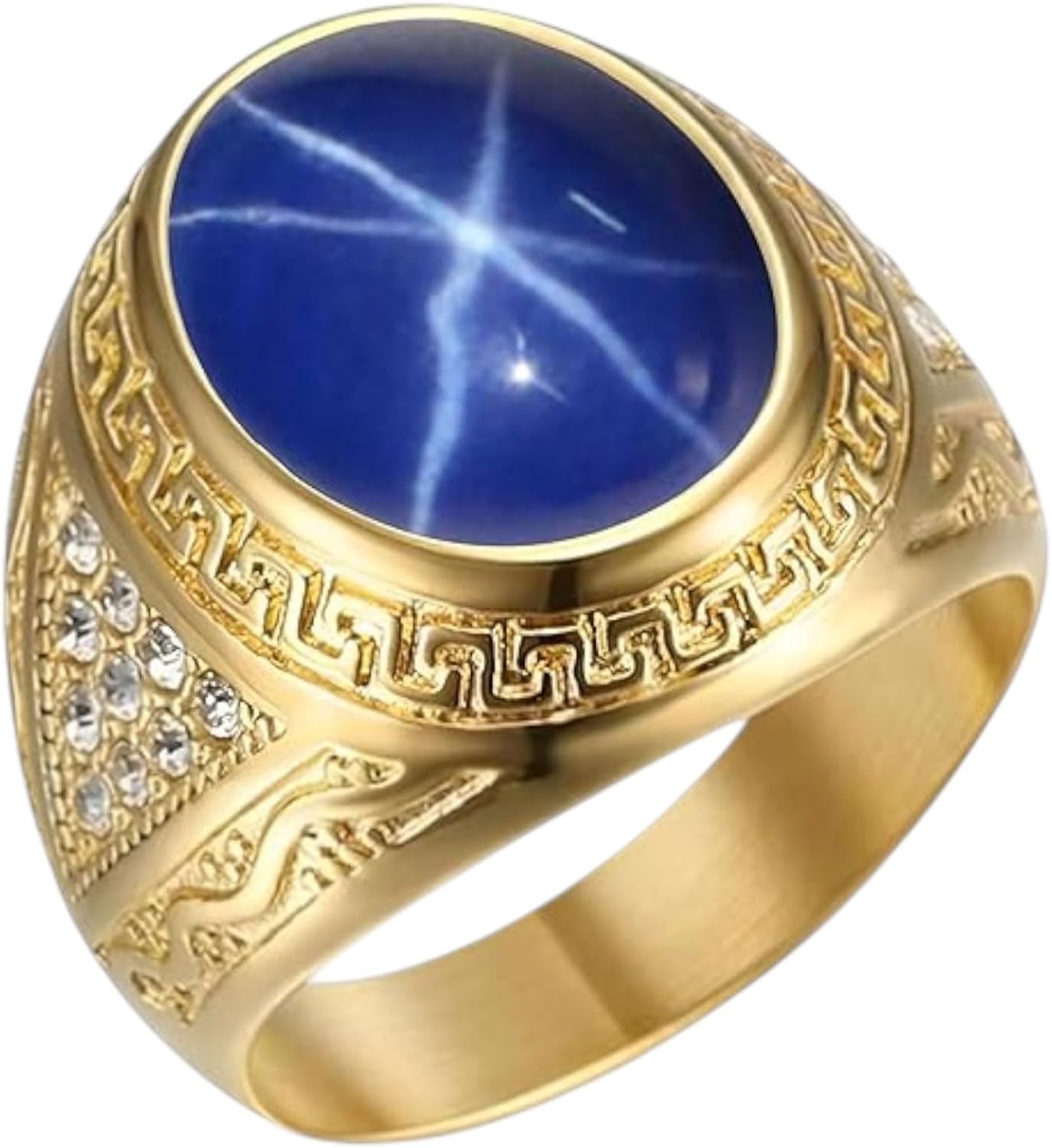 6 Ray Blue Star Sapphire Mens Gemstone Ring Luxury 14k Gold Fill Oval Cut Gemstone for Mens Wedding Engagement Ring for Broom Husband - Image 2