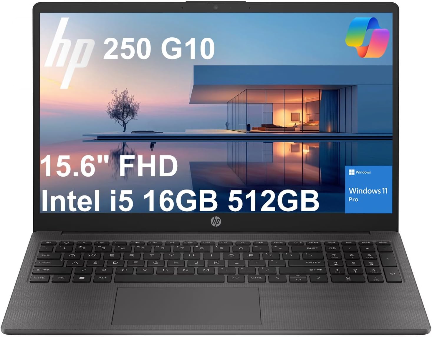 HP 250 G10 Laptop (15.6" FHD IPS Anti-glare, Intel i5-1334U, 16GB RAM, 512GB SSD, 10-Core(> Ryzen 7-7730U)), Business, Home, Military Grade, Webcam w/Shutter, Numeric Keypad, HDMI, Win 11 Pro