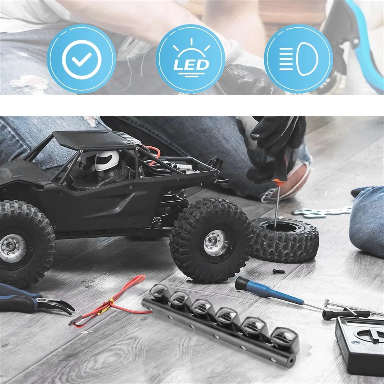 Phares à LED Universels Pour Voiture RC 1/10 – Lot De 2, Plastique Résistant, Fixation Sur Toit – Améliore L’éclairage Et Le Look – Installation Facile