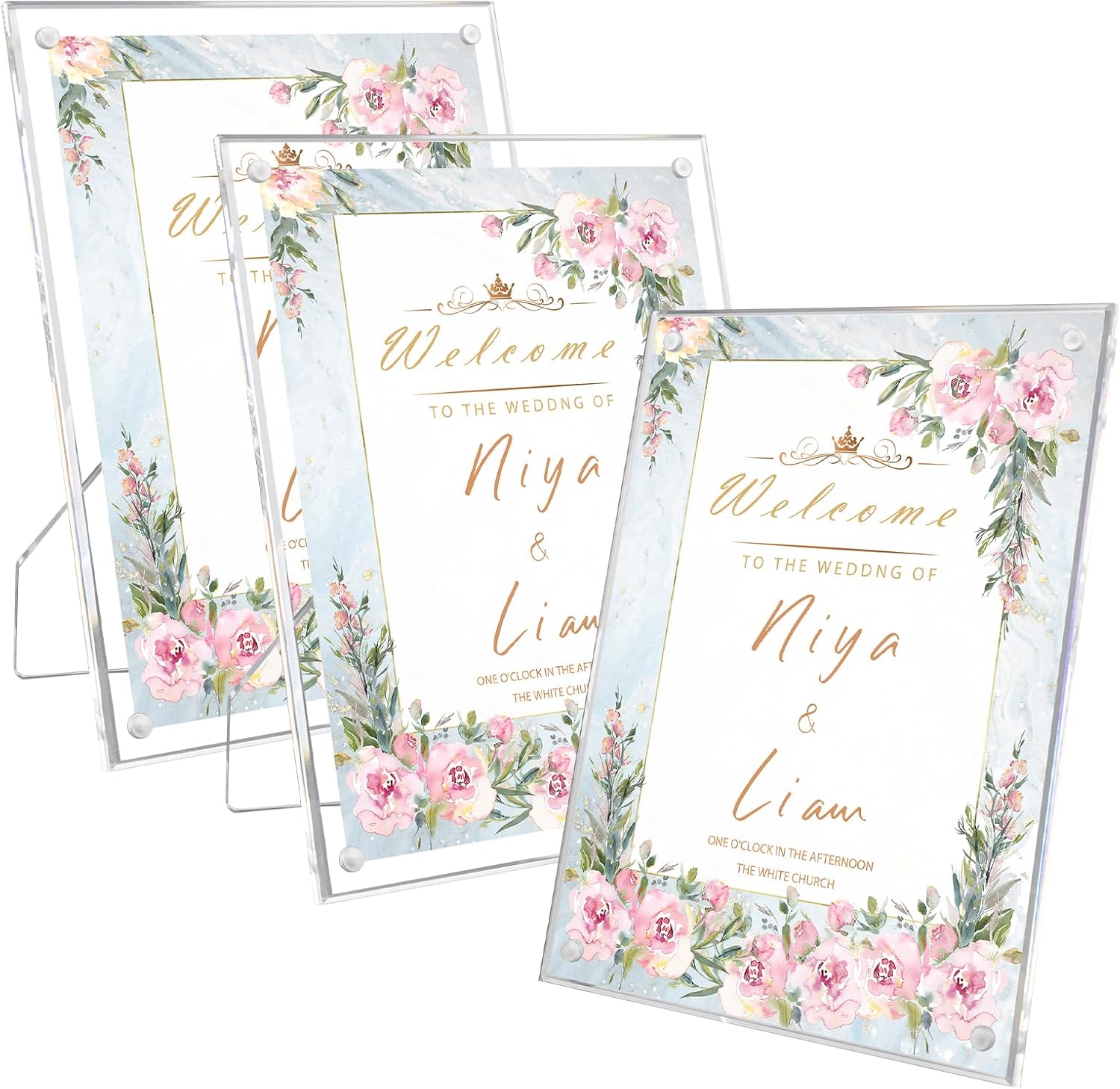 3 Pack 6x8 Acrylic Picture Frames With Stand, Floating Effect Size: 5x7 or Smaller, Frameless Frame With Strong Magnets, for Wedding Sign Reception, Decoration, Photos and Art Display