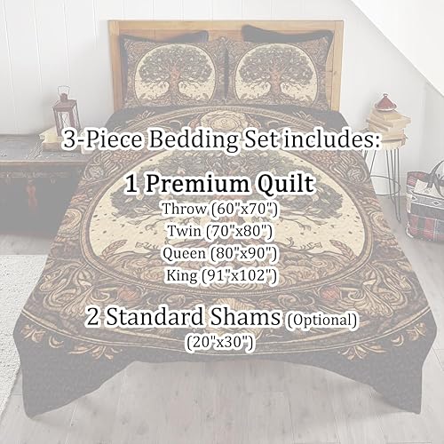 Vista 40 de Juego de ropa de cama con diseño de árbol de la vida, 3 piezas, multicolor, suave