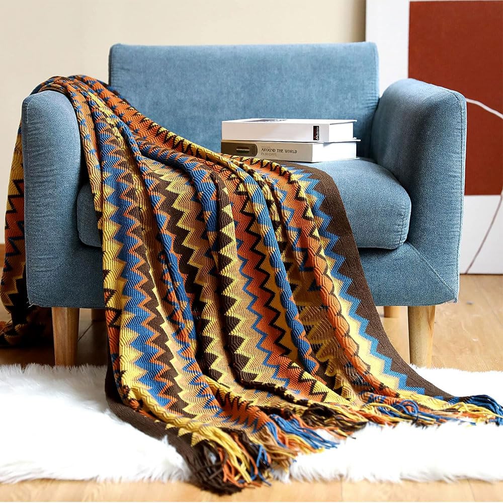 HOOTO Boho Throw Blankets, Knitted Tassel Blankets, Super Soft Cozy Lightweight Decorative Throw Blankets for Couch, Bed, Sofa, Outdoor Throw Blanket All Seasons 127x178CM Coffee