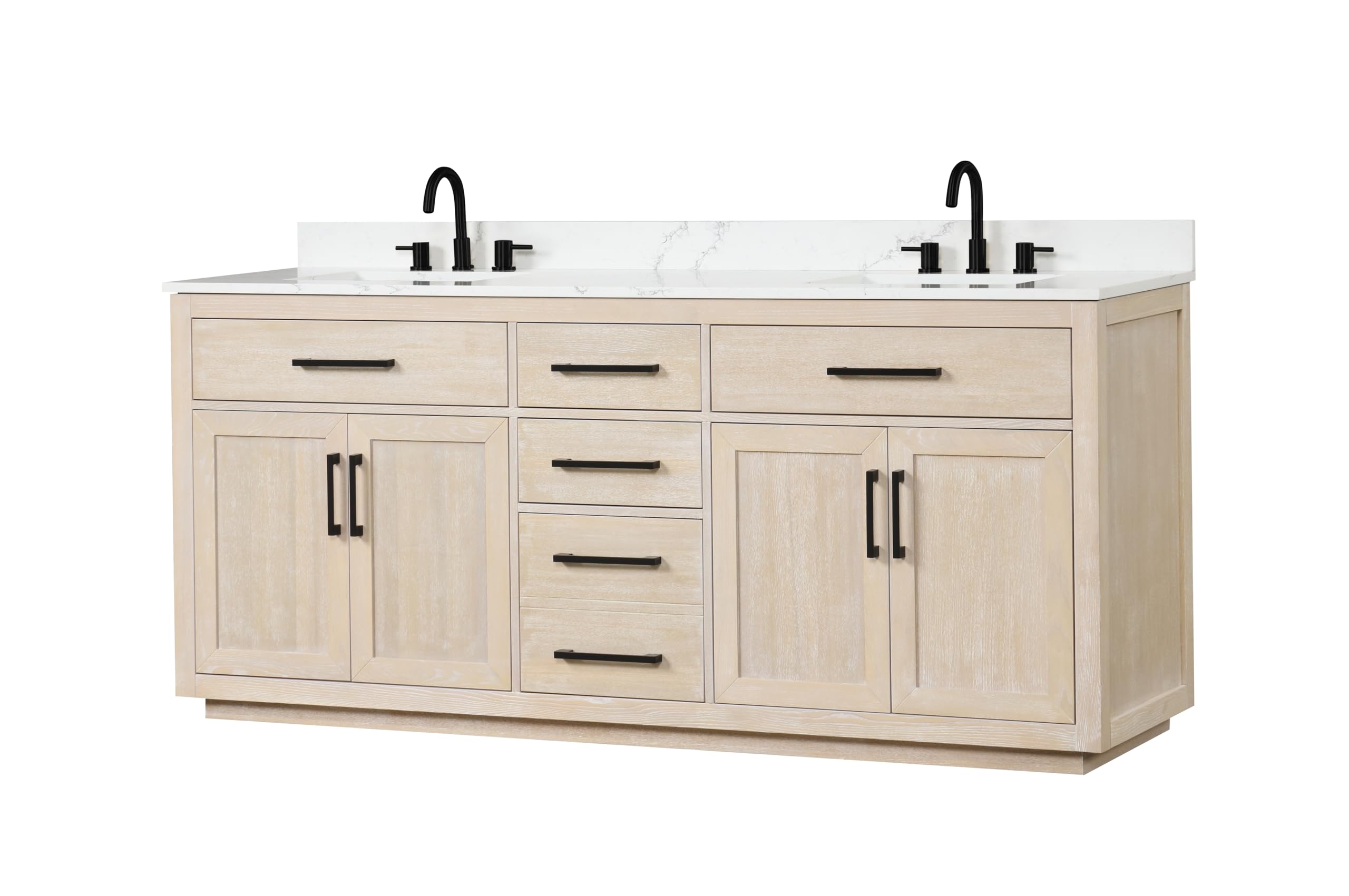 80" Bathroom Vanity with Double Sink, Freestanding Vanity Bathroom with Soft-Close Cabinet and 3 Drawers, Solid Wood Bathroom Storage Cabinet with Quartz Countertop, With 2 Sockets And 2 USB (Cream)