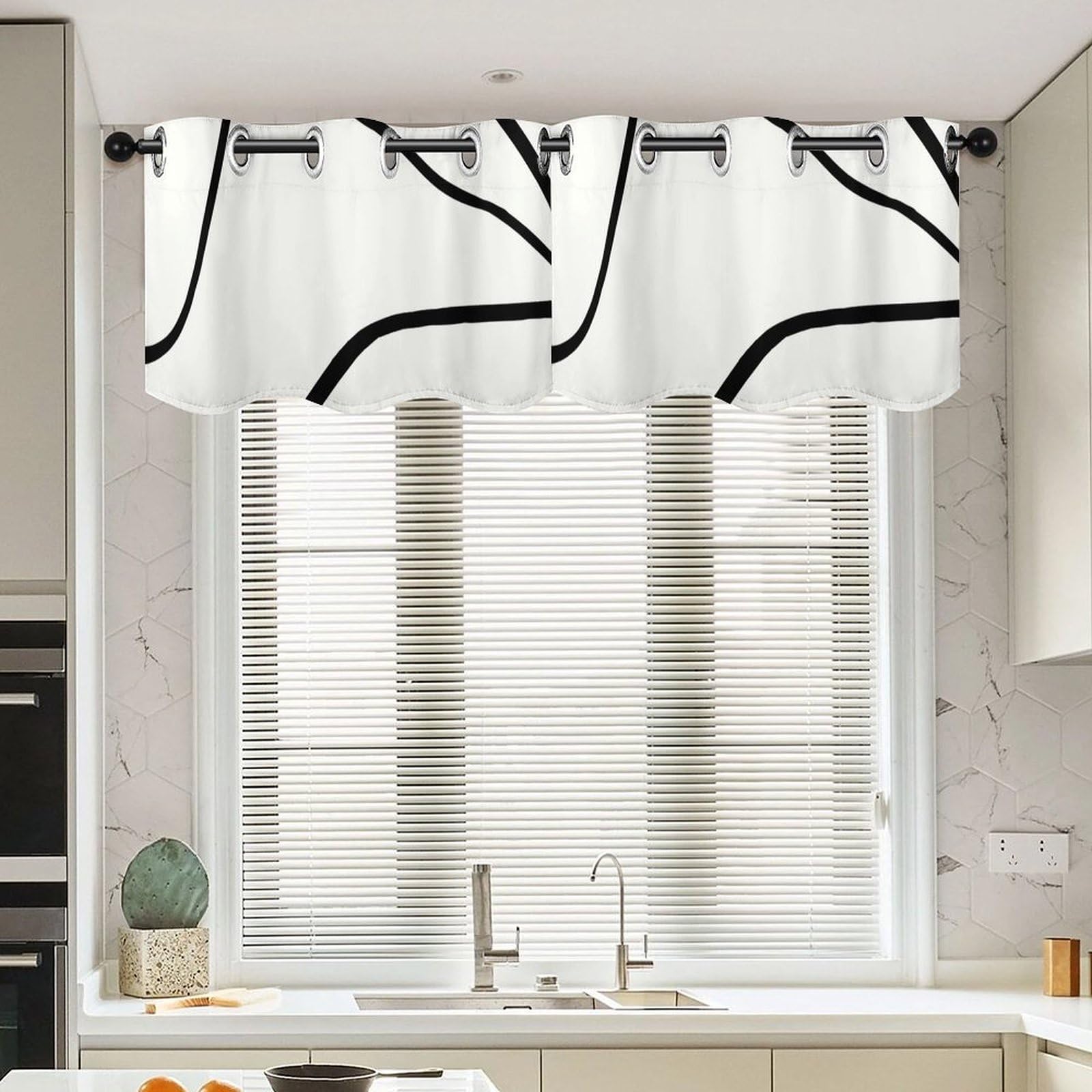 Cenefas geométricas bohemias negras para ventanas tradicionales de cocina, baño y salón, 2 unidades