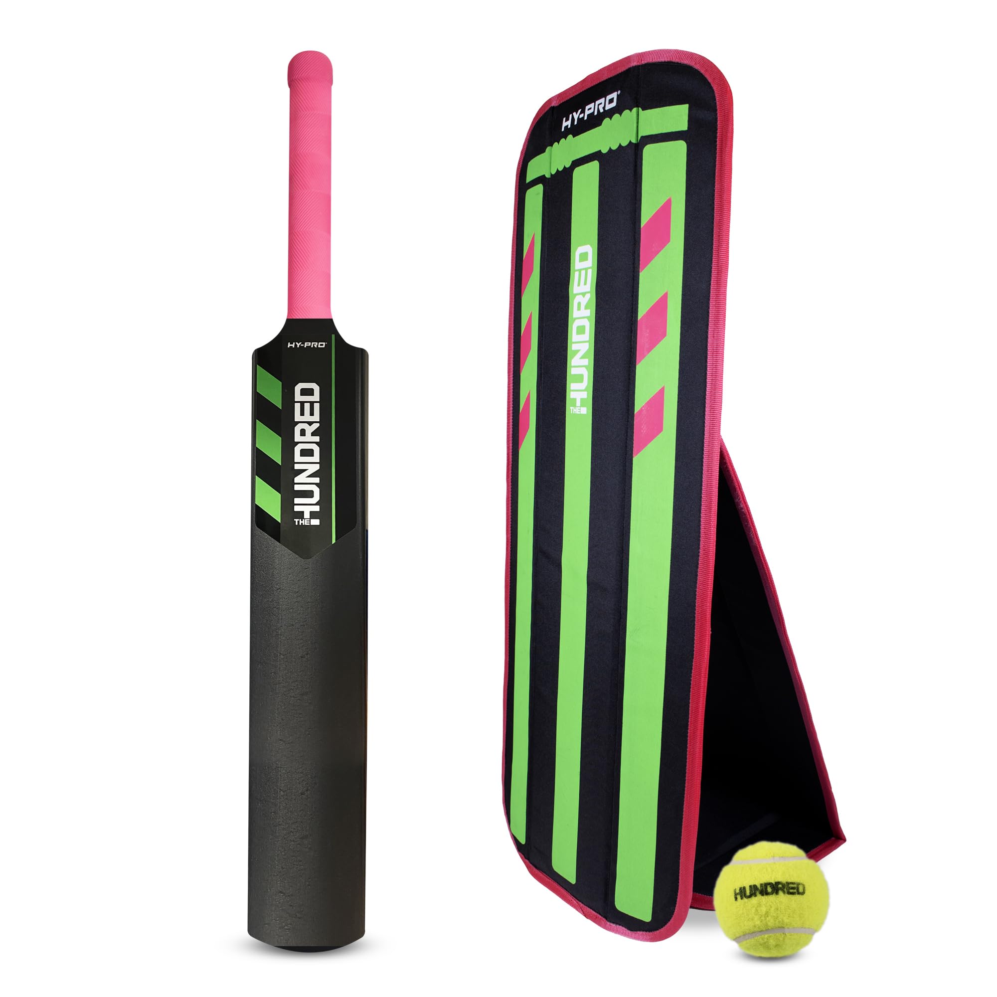 Hy-Pro Officially Licensed The Hundred Cricket Set – Kids Size 3 Plastic Cricket Bat, Foldable Stumps & Tennis Ball – Outdoor Garden Cricket Set for Children, Boys & Girls, Merchandise