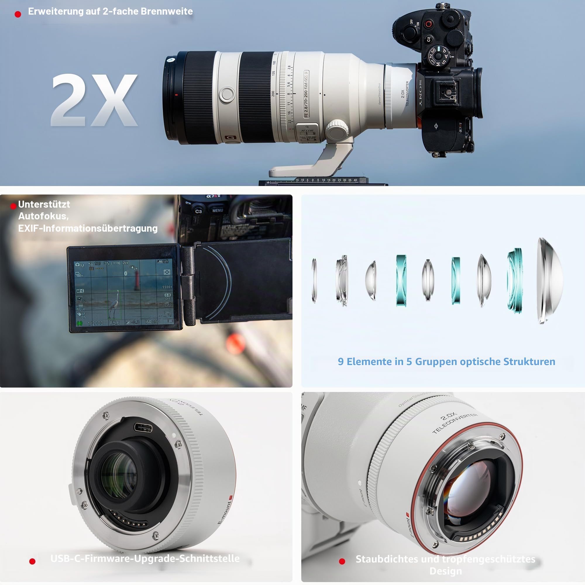 VILTROX TC-2.0X Telekonverter für Sony E-Mount Autofokus Extender kompatibel SEL70-200GM SEL100-400GM SEL200-600G
