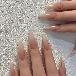 Almond Press on Nails Medium Long White Milky Ombre Pink Fake Nails Women Fantasy Glue on Nails Acrylic Gel Stick on Nails Classy Aesthetic False Nails Wedding Birthday