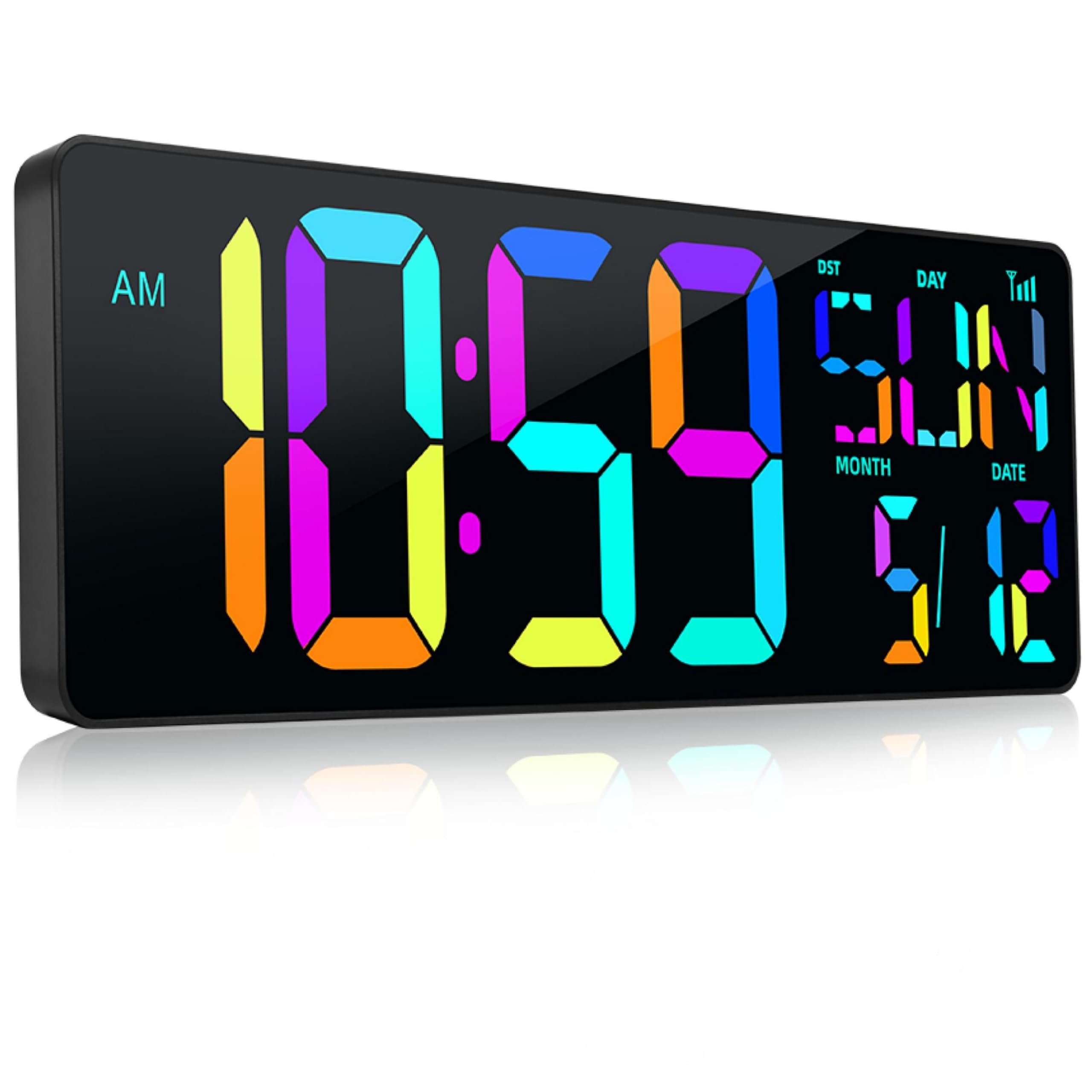 5.6'' Number 11 RGB Color Digital Display 17.2" Large Digital Wall Clock with Bluetooth Time Sync | Auto-Brightness, Remote Control Alarm Clock for Home | Wall Decor Gift (DST Auto-Adjust)