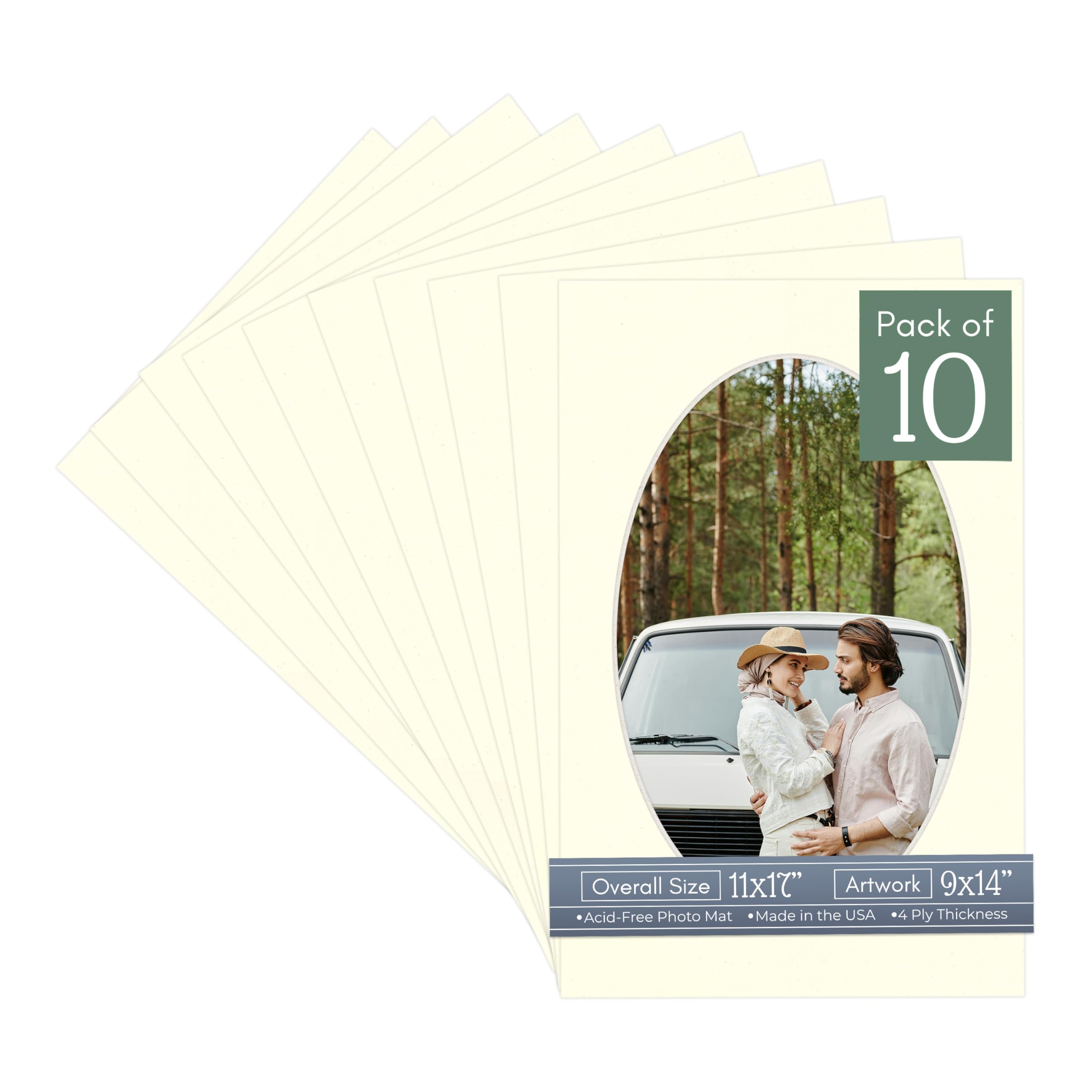 Textured Cream Acid Free 11x17 Oval Picture Frame Mat with White Core Bevel Cut for 9x14 Pictures - Fits 11x17 Frame - Pack of 10 Matboard Show Kits With Acid Free Backings & Clear Bags-image-48