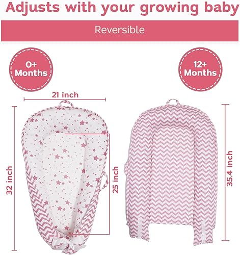 Miniatura 19 de Tumbona para bebé, tumbona infantil de algodón orgánico, reversible, ajustable y portátil, uso supervisado, suave, transpirable, funda lavable