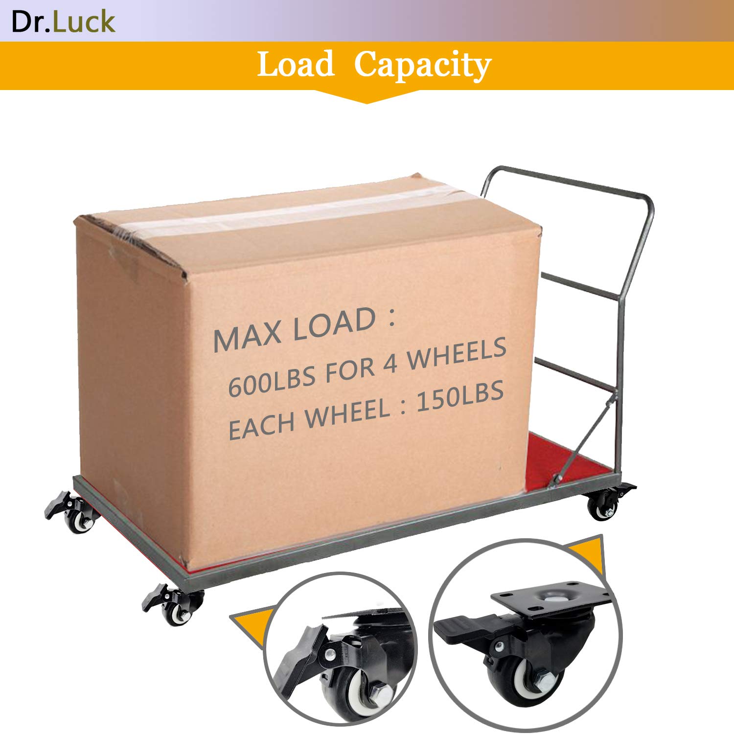 Top Rated Dr.Luck 2 Black Polyurethane PU Heavy Duty Swivel Caster Wheel Without Brake, 360 Degree Top Plate Load Capacity 600 Lbs for 4 Wheels, Set of 4